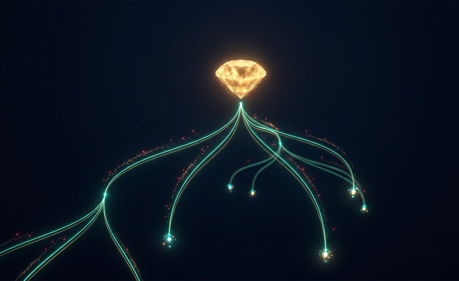 A glowing node linked to its source points